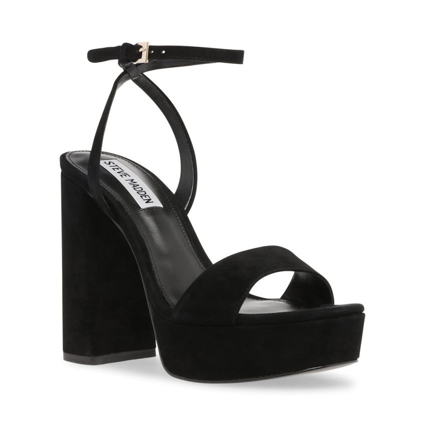 Black Steve Madden Lessa Suede Women's Heels Sandals | PH 7538WOZ